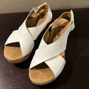Clarks Wedge Sandals (White)
